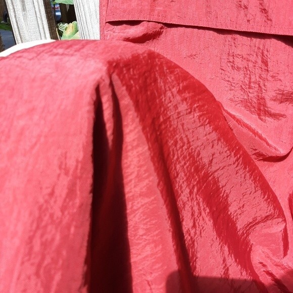 G.E.T. Red Hooded Trench Coat Lightweight Zip Up Jacket Toll-Tab Sleeve - Picture 14 of 16